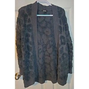 Express Medium Sweater Grey Long Line Open Front Cardigan